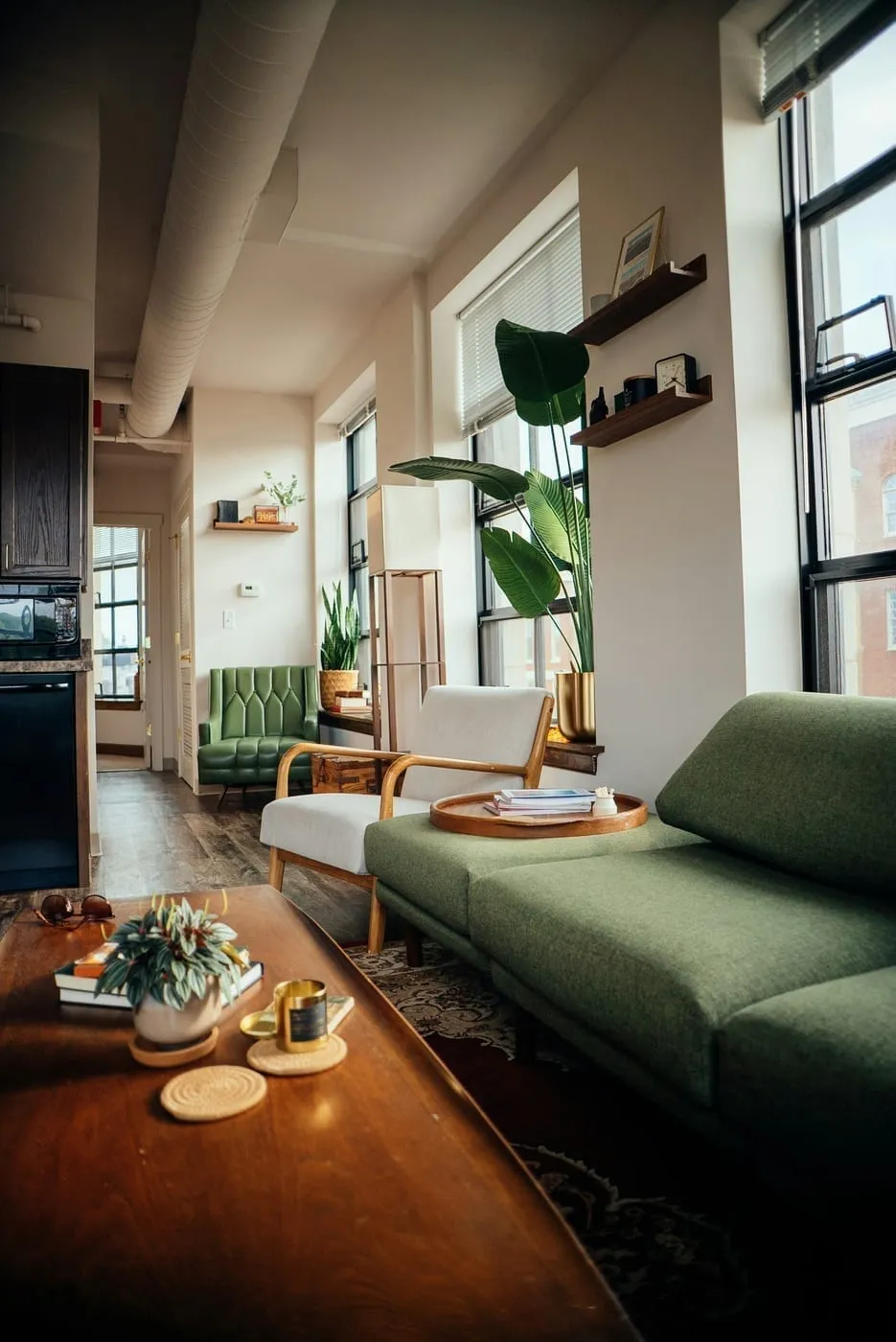 A well-placed mirror doubles perceived space and reflects natural light throughout the room