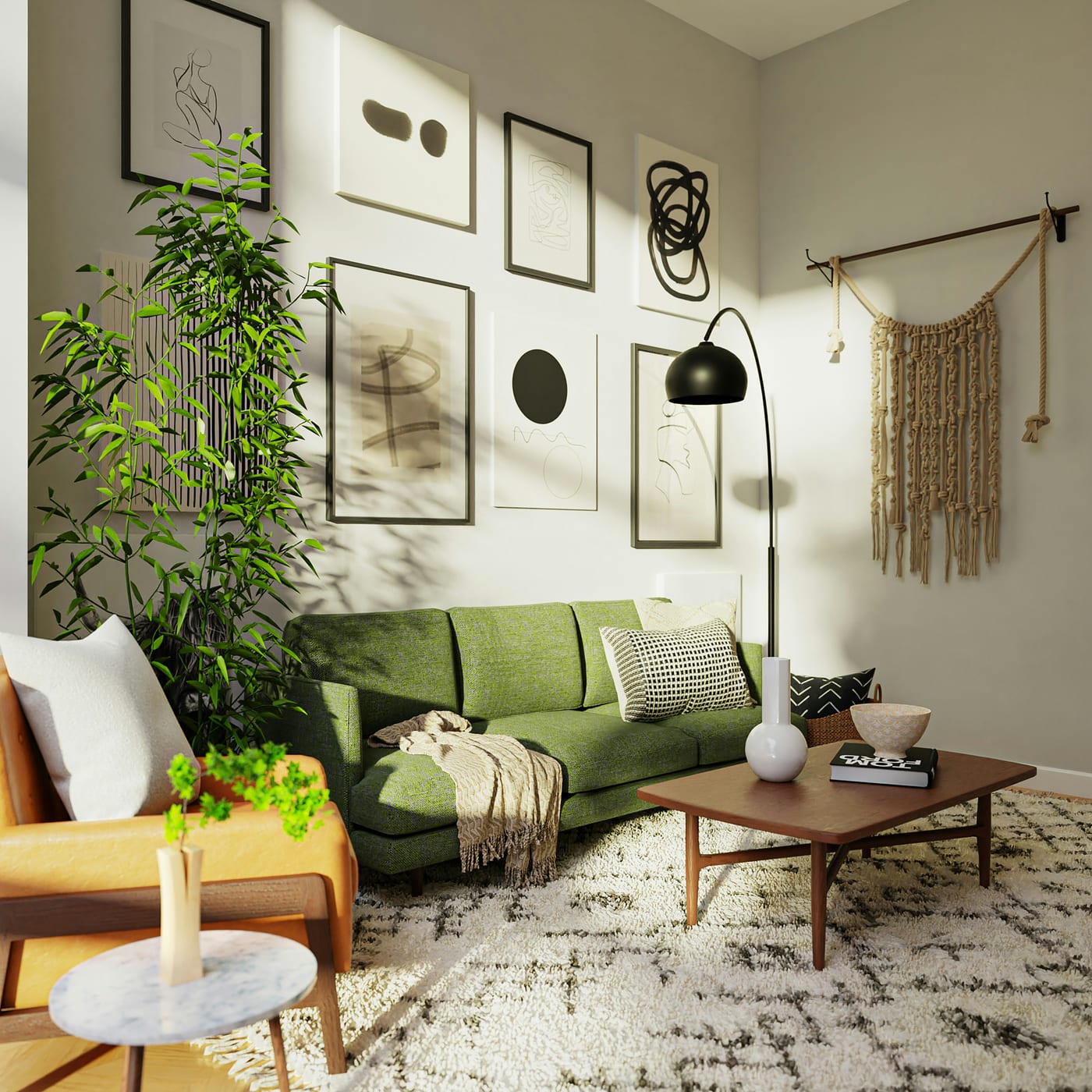 Layered living room lighting with a floor lamp and table lamp replacing harsh overhead light